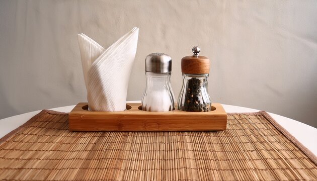 wooden napkin holder salt pepper shaker minimalist kitchen decor modern dining table accessory clean and organized look