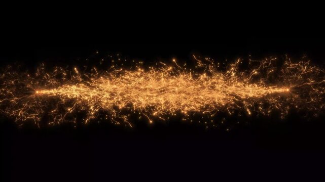 Shimmering gold dust fountain, sparkling particles rising from below, magical glitter lights, luxury festive glow, glowing golden bokeh, abstract celebration motion background on black. 4k footage