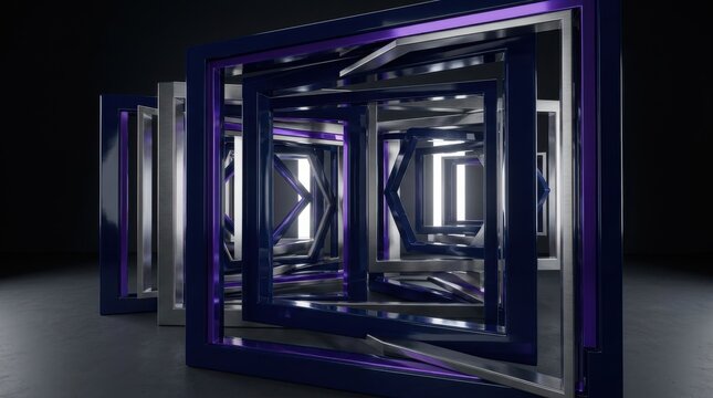 Modern elevator with reflective metallic interior