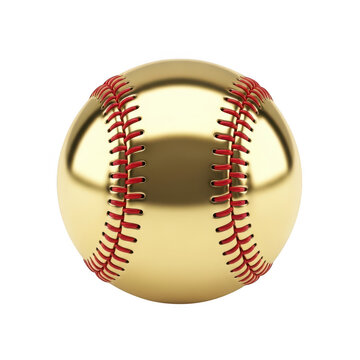 Golden baseball with red stitching isolated on transparent background