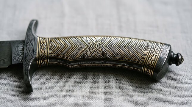 Ornate dagger hilt with intricate gold and silver engravings