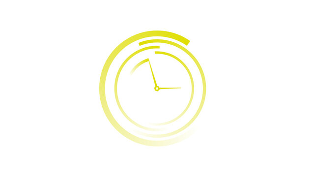 Yellow neon clock pointer with concentric circular arc ring gauge isolated on white background