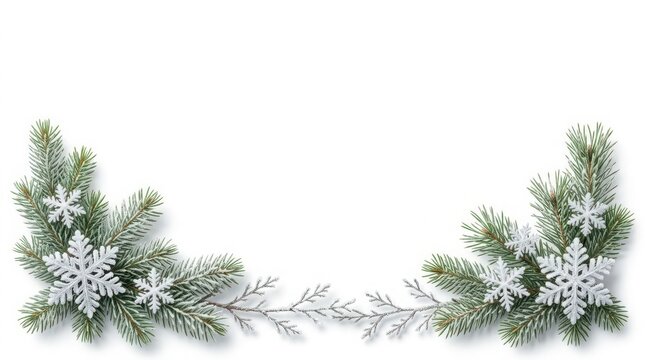 Snow-covered pine branches with frost details illustration