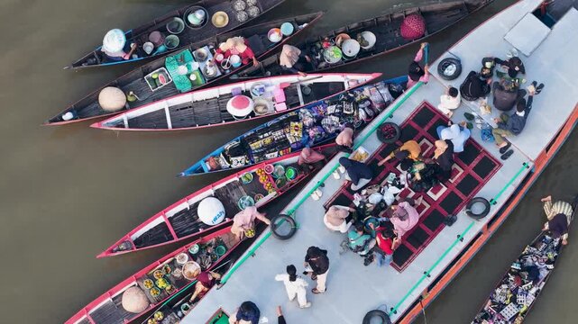 Morning trading activities at Lok Baintan Floating Market in South Kalimantan on Borneo island
