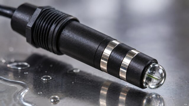Macro Focus on Platinum Ring Electrodes of Toroidal Hydroponic EC/pH Sensor Probe