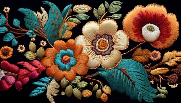 machine embroidery close up floral pattern generative ai