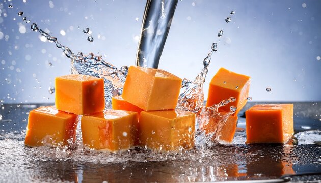 orange cheese cubes under running water