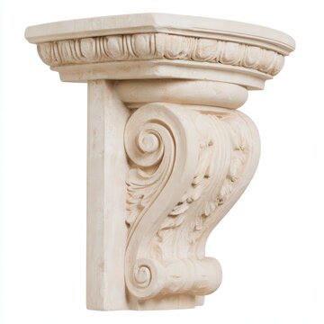 Ornate carved architectural corbel with scrolling leaves and floral motifs