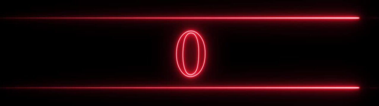 Glowing neon lines and neon countdown from 4 to 0 seconds , animation on a black bckground video.