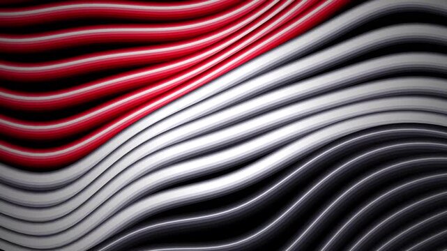 Red white black wavy lines flowing with subtle light shifts and shadow play abstract motion
