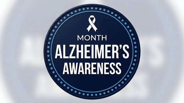 Alzheimers awareness month ribbon symbol with bold text design