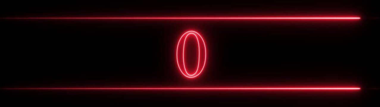 Glowing neon lines and neon countdown from 5 to 0 seconds , animation on a black bckground video.