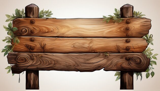 rustic wooden billboard sign with post isolated