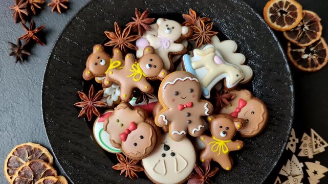 Sweet, colorful, homemade Christmas gingerbread cookies. Christmas gingerbread cookies