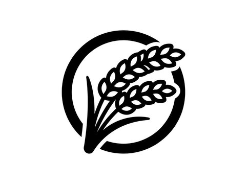 Minimalist black wheat stalk icon design featuring a circular frame perfect for representing organic agriculture nutrition and natural grain products