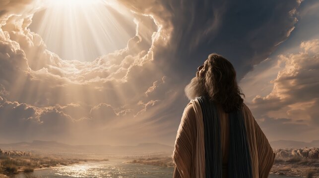 Ezekiel witnessing the heavenly throne above radiant wheels and living creatures beside the River Chebar.