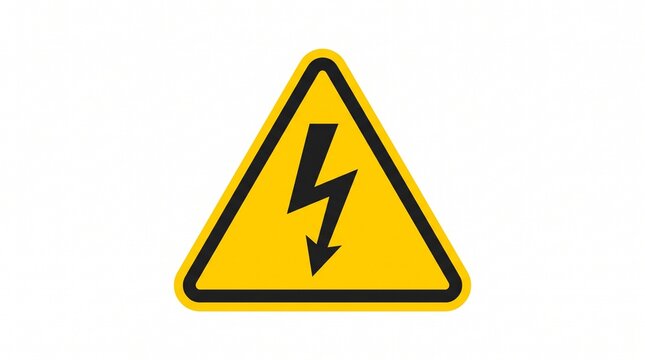 Yellow warning triangle with black lightning bolt symbol indicating high voltage danger and electrical hazard
