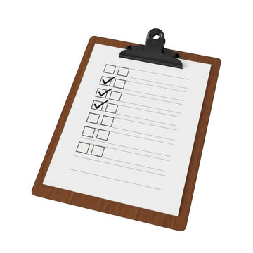 Clipboard with checklist and empty checkboxes isolated on transparent background