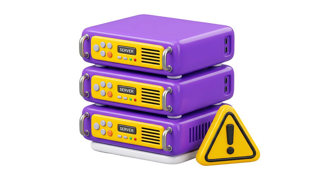 3d server rack stack with warning sign isolated on transparent background on a transparent background