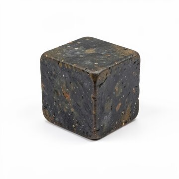 Medieval alchemist lead stone cube isolated plain ancient mineral artifact mystical chemistry object on white background