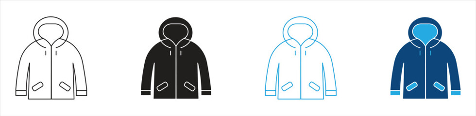 Hooded Winter Parka Icon Set, Representing Winter Clothing, Jacket, Parka, Warmth, Cold Weather, Outdoor, Fashion, and Protection, Vector Illustration © Shiuli