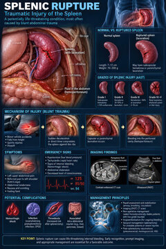 Splenic Rupture Medical Infographic Showing Traumatic Spleen Injury and Internal Bleeding