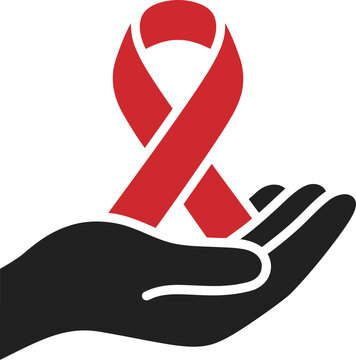 World AIDS Day Hand Ribbon Support Care Symbol Vector Icon