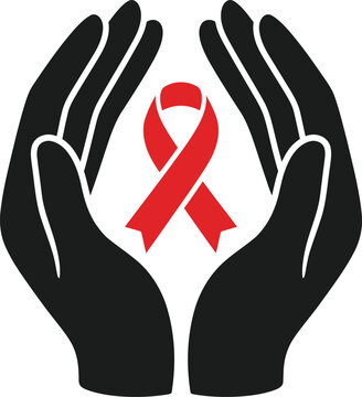 World AIDS Day Caring Hands Red Ribbon Health Support Icon Vector