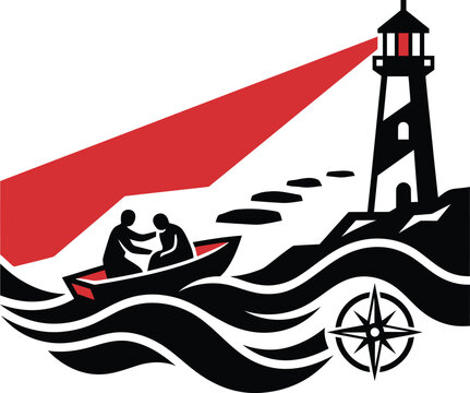 World AIDS Day Lighthouse Boat Guidance Care Hope Vector Icon