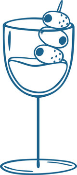 Line Art Martini Glass Illustration with Olives Skewer