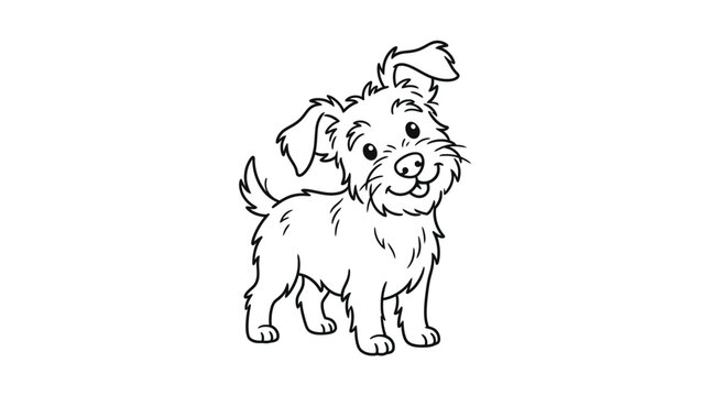  Silly Playful Dog Tilting Head in Minimalist Line Art on White Background.