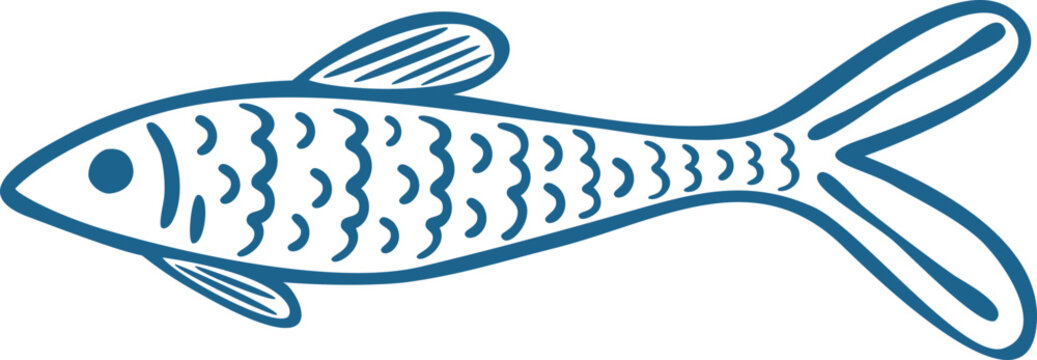 Line Art Fish Illustration with Forked Tail and Scales