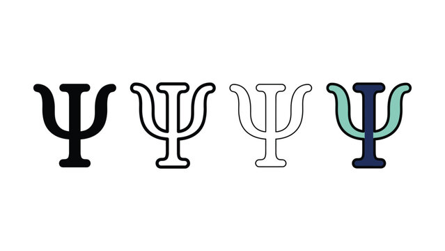 Four variations of the greek letter psi symbol in different styles