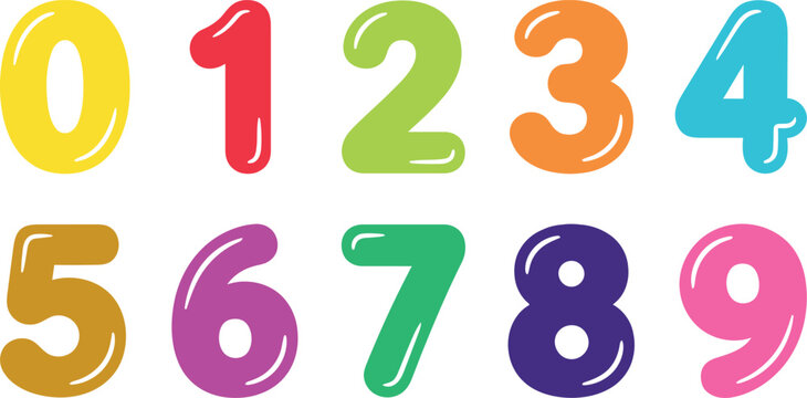 Colorful and playful 3d numbers from zero to nine arranged in a horizontal row