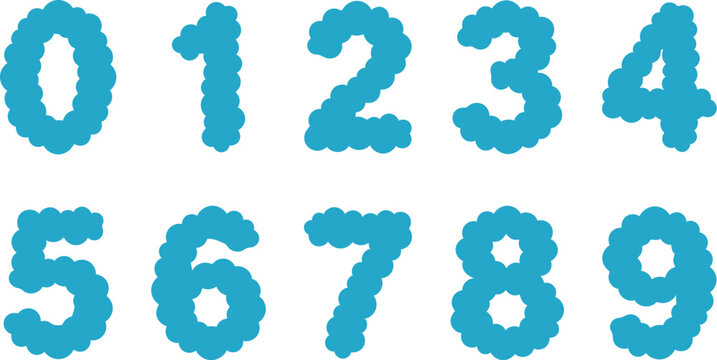 Bright blue numbers zero through nine arranged on a light pastel background