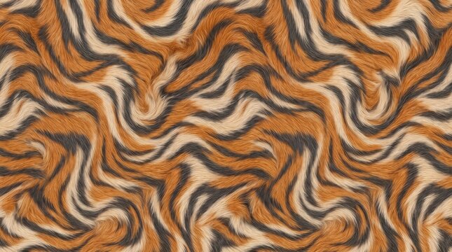 Abstract tiger fur pattern with wavy black and orange stripes for textile surface