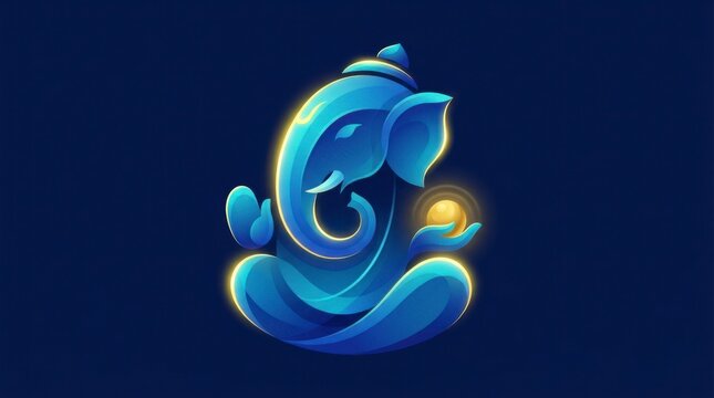Stylized blue Lord Ganesha illustration with glowing orb, depicted in a modern, vibrant, and spiritual design against a dark background, concept of divinity and spiritual enlightenment