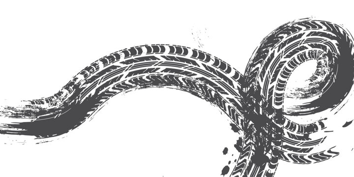 Black curved tire track skid marks