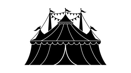 Black silhouette of a circus tent with flags against a white background © Alom