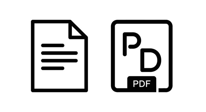 Document file and pdf format file symbol line art vector icons with text document pdf icon page icon paper sheet file extension digital document
