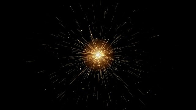 Abstract golden starburst light streaks through a dark night sky creating an elegant celebration and awards background motion loop.