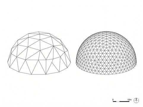 Comparison of two geodesic dome structures showing different levels of triangular subdivision and complexity.