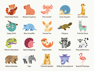 Obraz premium Collection of cute animal icons