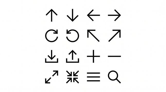 Navigation interface icons with arrows upload download search plus minus vector illustration design.