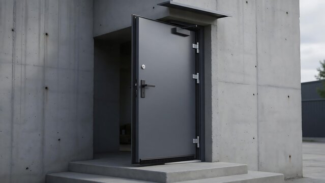 Exterior steel entrance door (not a fire door). Features a drip-proof cover on top, a rubber seal on the bottom, a weather seal, and double EPDM edges.