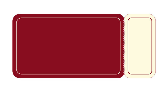 Dark red rectangular ticket or coupon voucher with blank center space and small side tab rectangular template admission minimalist geometric stationary marketing promotion discount