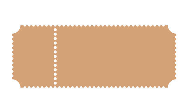 Blank tan admit one event ticket with perforated edge isolated on white background entry pass admission ticket brown ticket simple design vector illustration graphic resource cardboard tex