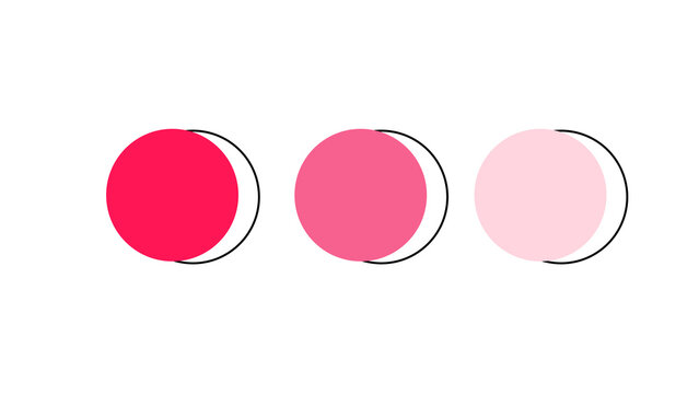 Three circles displayed in varying shades of red and pink with a distinct offset shadow effect drop shadow graphic design graphic resources geometric minimalist background illustration