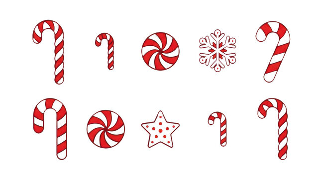 Set of pixel art christmas candy canes and peppermint sweets