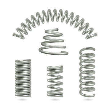 Metal springs in various shapes and sizes transparent background